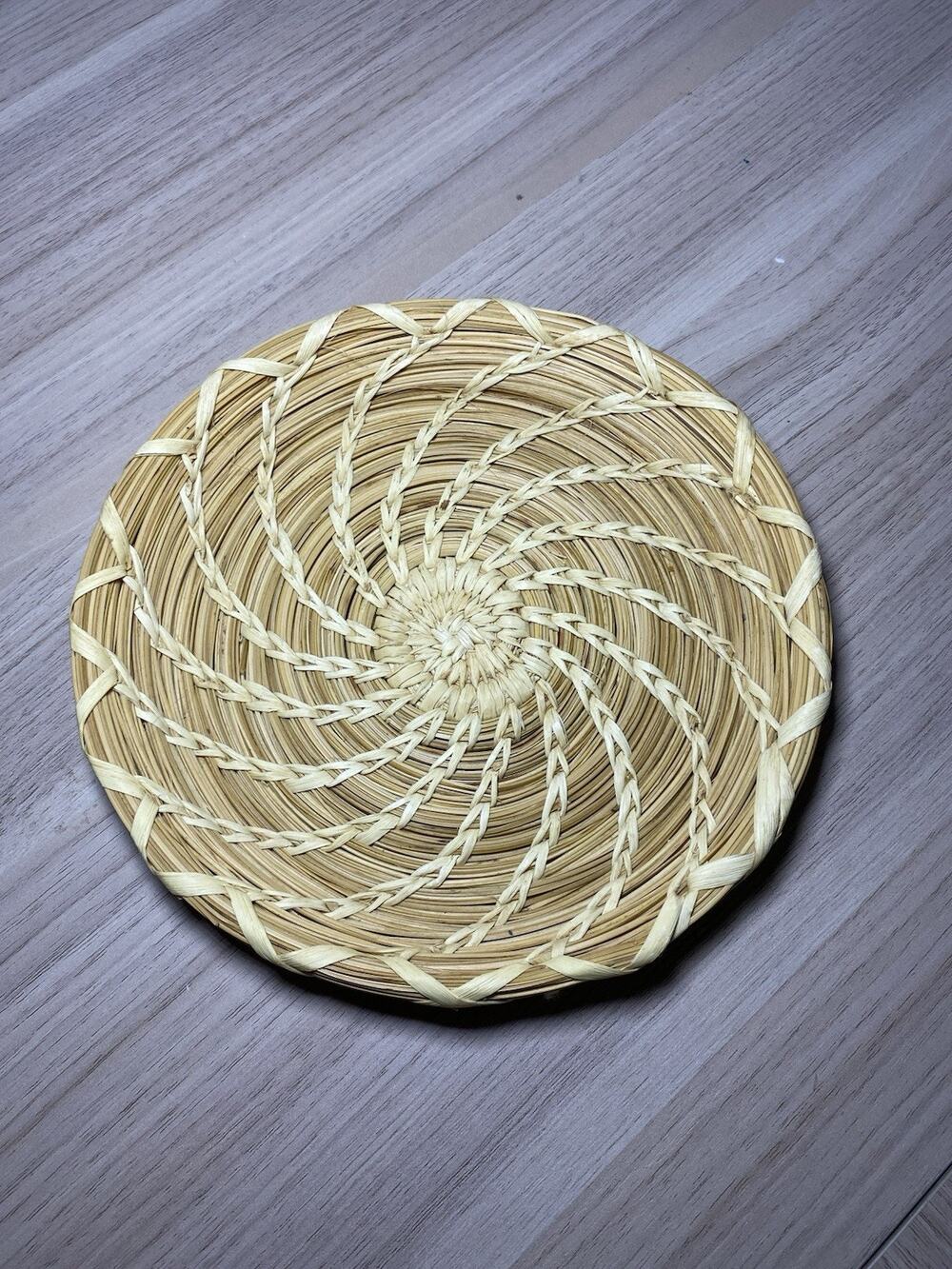 Handwoven Round Seagrass Placemat White Stitch Boho Coastal Decor